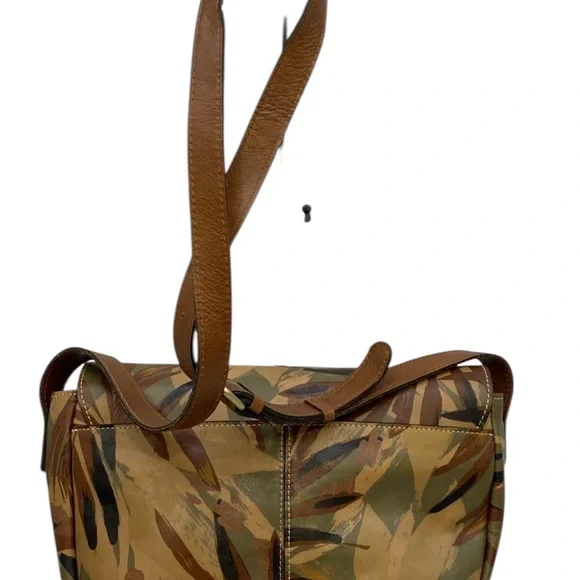 Patricia Nash Rosolini Leather Saddle Bag Satchel Crossbody Tropical Palm Print
